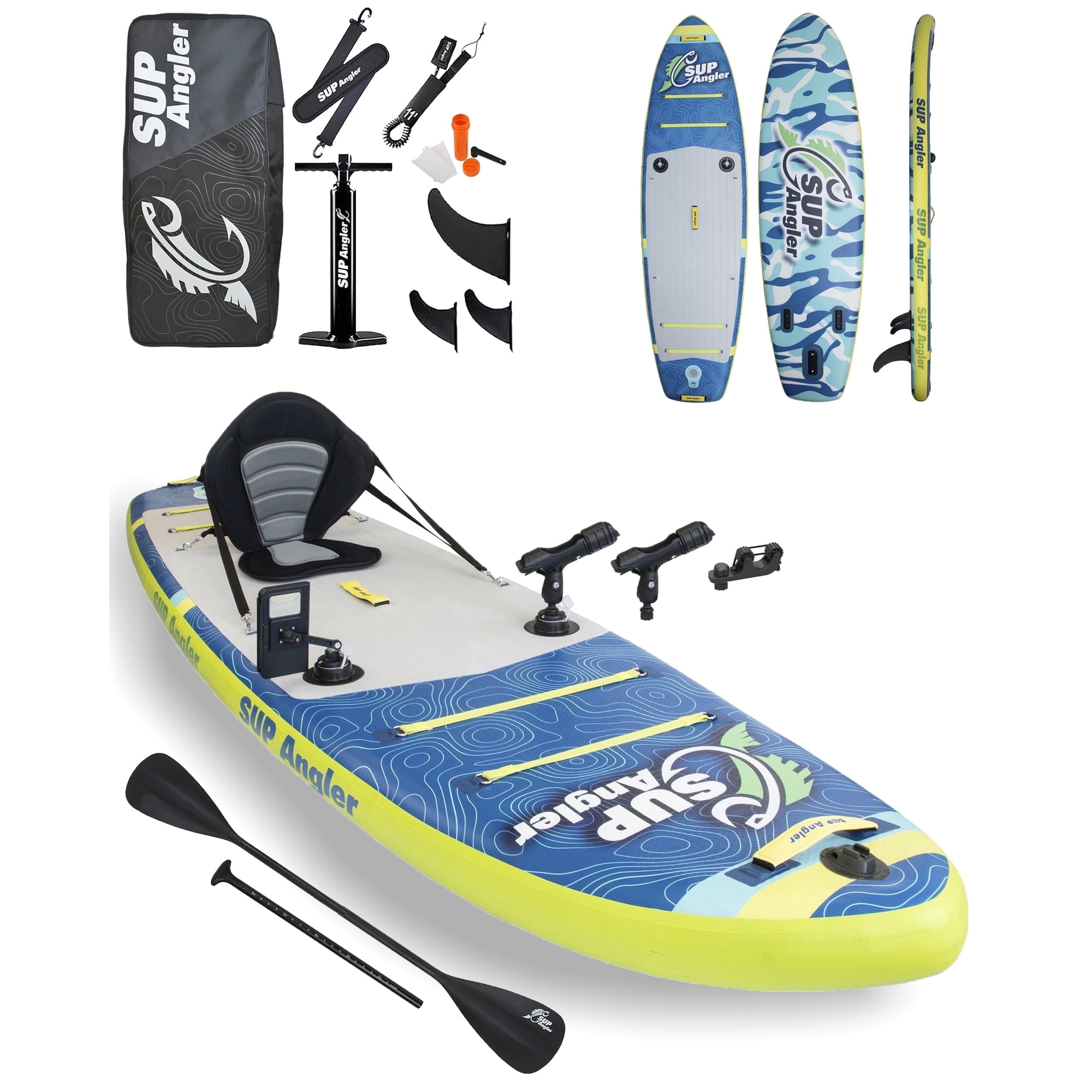 SUP Angler I X-Wide Inflatable Fishing Paddle Board for Adults to 425 lbs - Waterproof Touchscreen Phone Case, 2X Fishing Rod Holders, Paddle Holder, Kayak Seat, Paddle, 3 Fins 10'8" X 35"