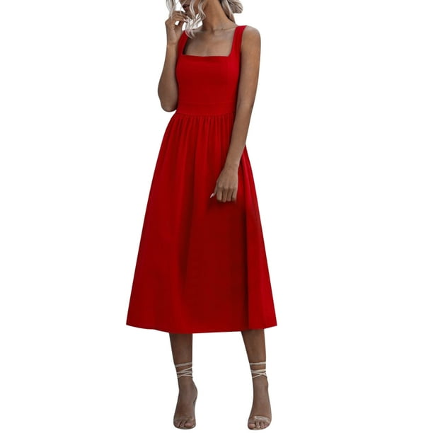 Outfmvch red dress Bodycon Sleeveless Knee Length Club Tank Dress ...