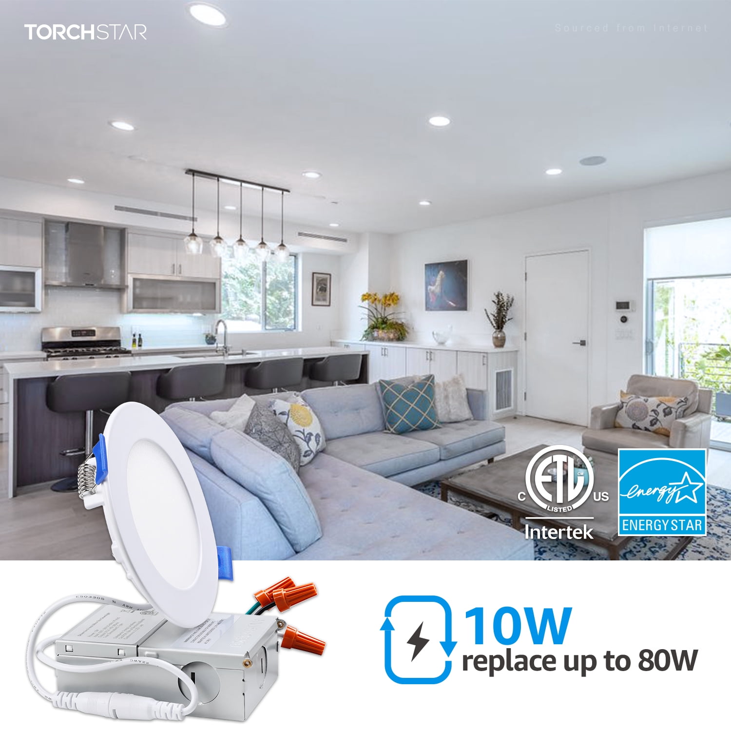 TorchStar 4 Inch LED Recessed Downlight with J-box, Dimmable Canless Light, 5000K Daylight, White, Pack of 4