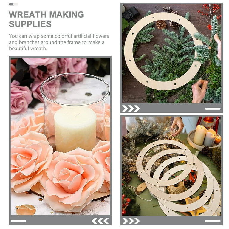 WORGEOUS 4pcs Hanging Round Wreaths Frames Wooden Circle Wreath