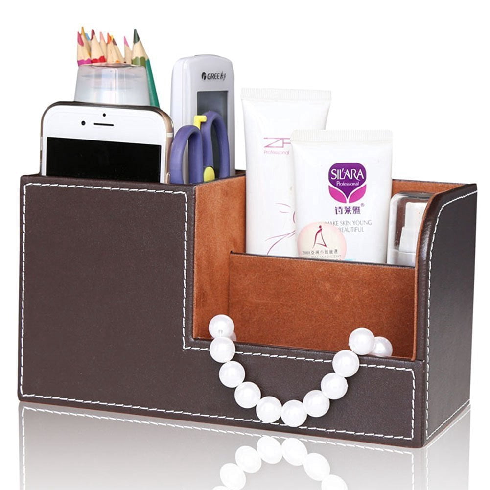 3pcs/set Desk Organizer Sets Leatherette Office Accessories Supplies Including Tissue Holder Pencil And Business Name Cards Stand Brown