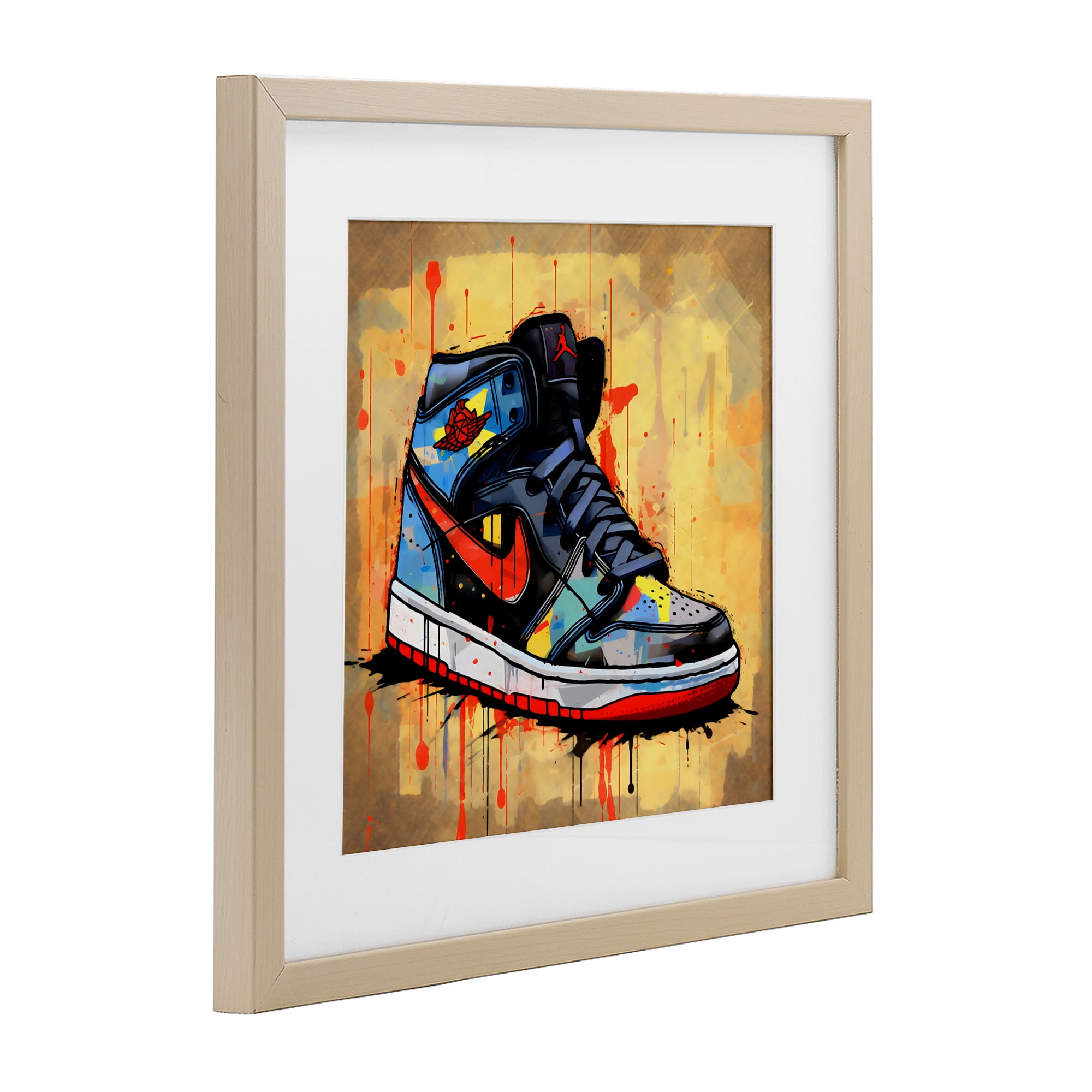 Stupell Industries Sporty Sneaker Drips Birch Framed Print Under Glass, design by Creative Studio