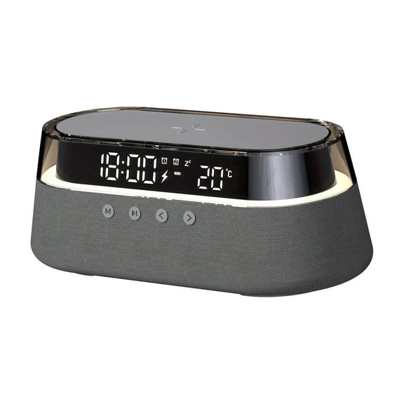 Fast 15W Wireless Charging Digital Alarm Clock Radio - 6 In 1 Bedside Clock With Dual Alarm, FM Radio, 12/24H USB Charger, Countdown Timer, RGB Mode, Wireless Speaker