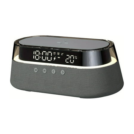 6-In-1 Digital Alarm Clock, Bedside Radio Clock Featuring 15W Fast Wireless Charging, Wireless Speaker, Dual Alarms for Deep Sleepers, FM Radio, 12/24-Hour USB Charger, Countdown Timer, And RGB Mode