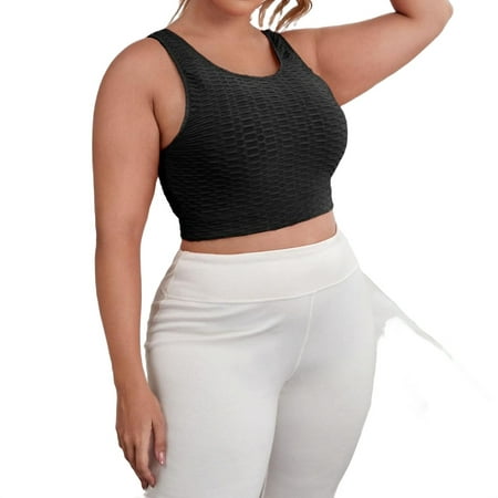 

Womens Activewear Sports Plus Solid Bras Color Round Neck High Stretch Black 3XL