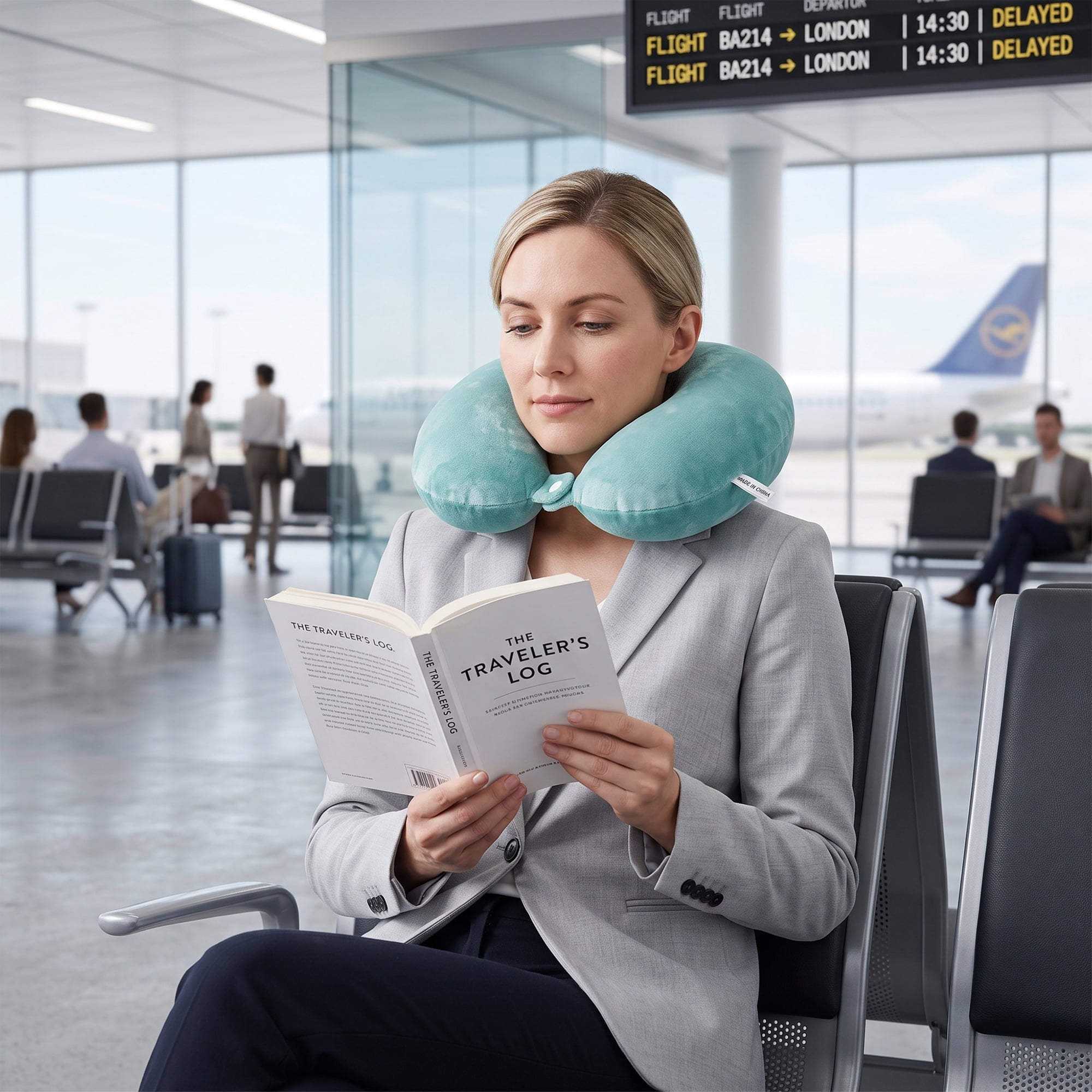 Unique Bargains PP Cotton Travel U Shape Neck Pillow for Office Naps Green 11"x11"