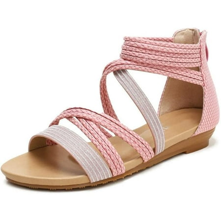 Wedge Sandals for Women Dressy Boho Zipper Flat Sandals Open Toe Comfy Beach Sandals Breathable Roman Shoes