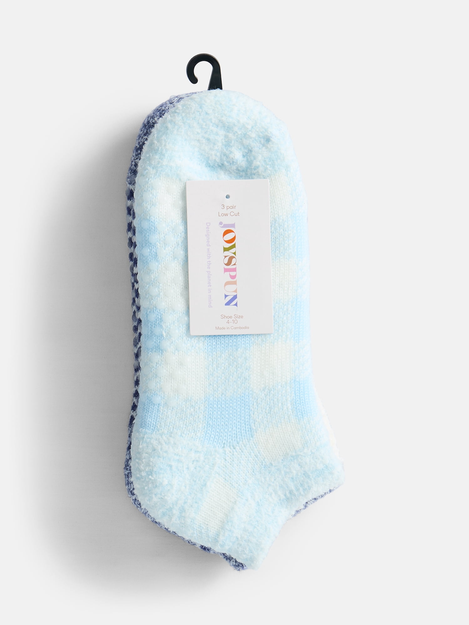 Joyspun Women's Double Layer Low Cut Lounge Socks, 3 Pack, Shoe Sizes 4-10