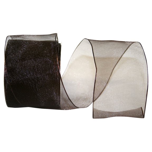 Reliant Ribbon - 25733W-705-40J, Woven Sheer Luxury Wired Edge Ribbon, Chocolate Brown, 2-1/2 Inch, 25 Yards