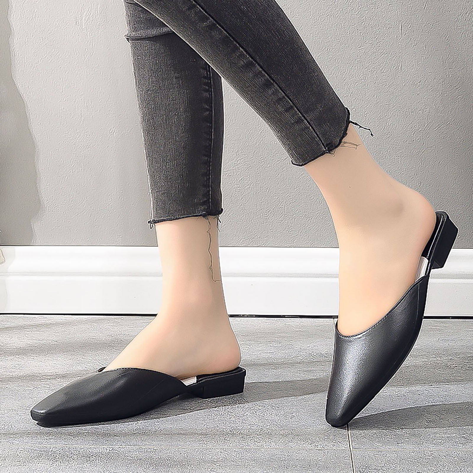 Fashion Women's Mules Slippers Shoes Cone High Heels Pointed Toe Pumps Sandals 