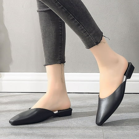 

ãyilirongyummã black 37 sandals women fashion women half slipper slip-on low-heeled square toe party shoes sandals