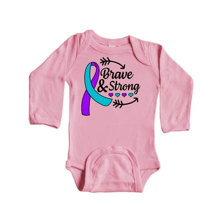 

Inktastic Suicide Prevention Awareness Brave and Strong with Arrows Gift Baby Boy or Baby Girl Long Sleeve Bodysuit