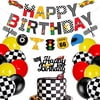 Race Car Birthday Banner and Cake Topper Racing Chequered Flag Hot Wheel Themed Birthday Party Supplies