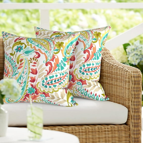 Ryan; Pack of 2 Patio Pillow , Square Outdoor Decorative Throw Pillow for Home,Sofa,Bench and Patio Furniture (18 x 18 in,Pretty Paisley)