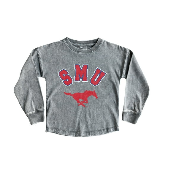Girls Youth Gameday Couture Gray SMU Mustangs Faded Wash Pullover Top