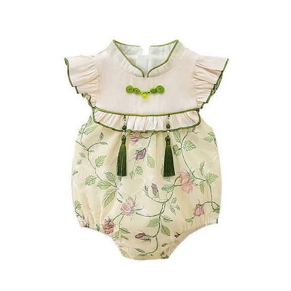 Coerni New Born Baby Summer Romper Toddler Tang Suit Overalls Playsuit Traditional Chinese Ruffle Short Sleeve Bodysuit