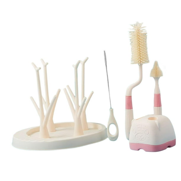 Limpiador de cepillos para biberones, cepillo para limpieza de biberones, rejilla de drenaje portátil, cepillo multifuncional, juego de cepillos para Beige CUTICAT cepillo de botella