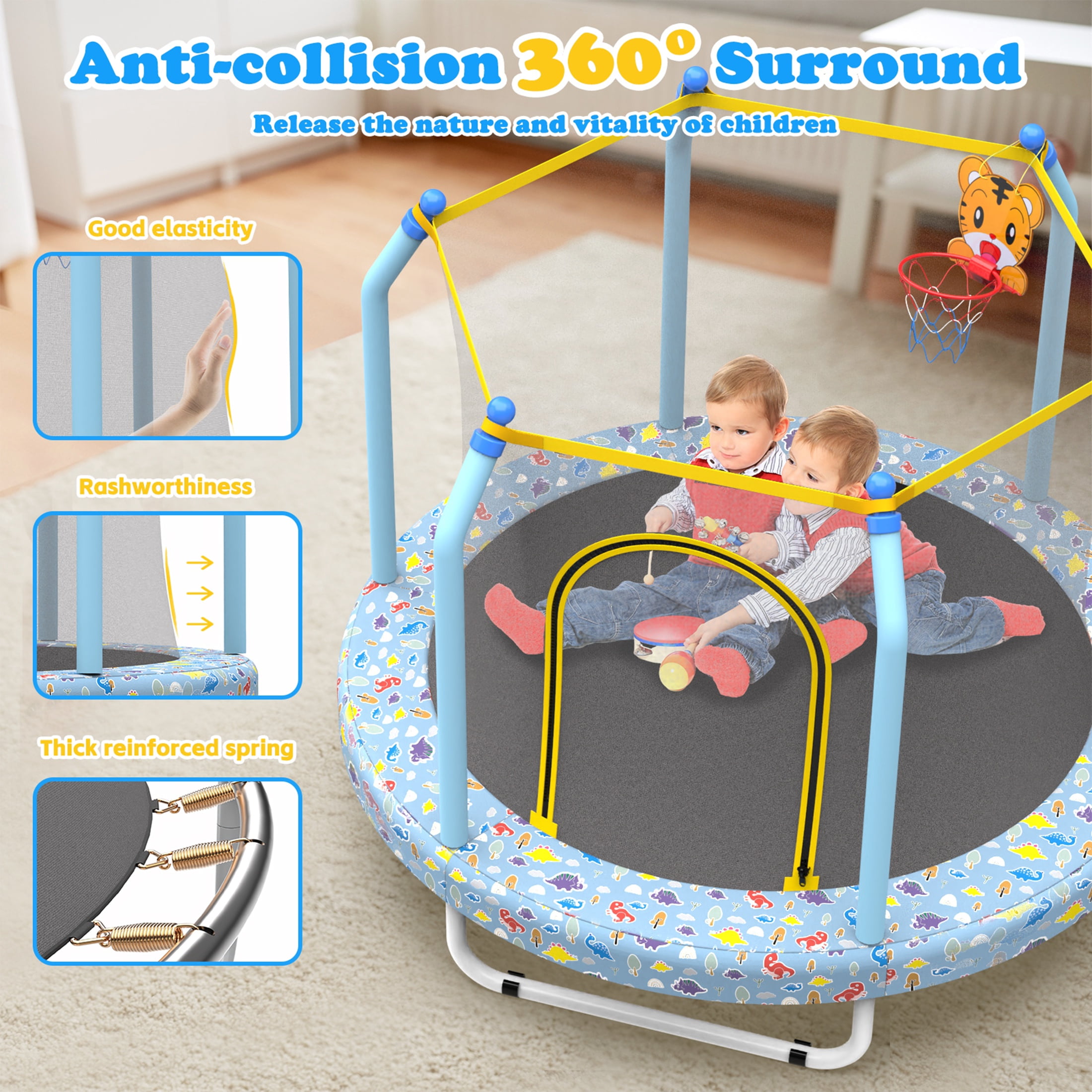 55'' Toddler Trampoline for Kids, SEGMART Kids Trampoline with Enclosure Net and Balls, Indoor Outdoor Mini Small Trampoline Birthday Gifts for Boys and Girls Age 3 Months and up