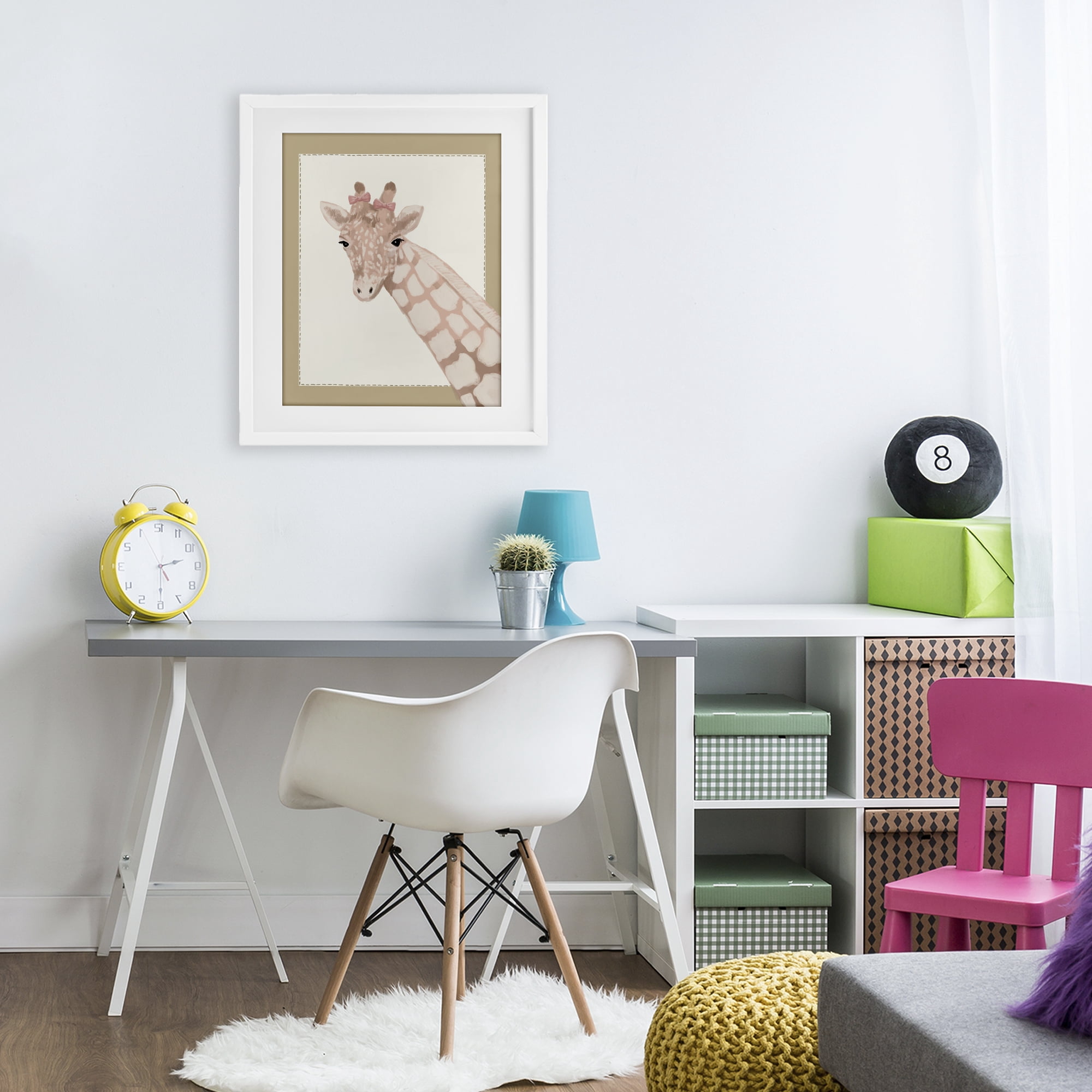 Stupell Industries Sweet Giraffe with Bows White Framed Print Under Glass, design by Sadie Harper