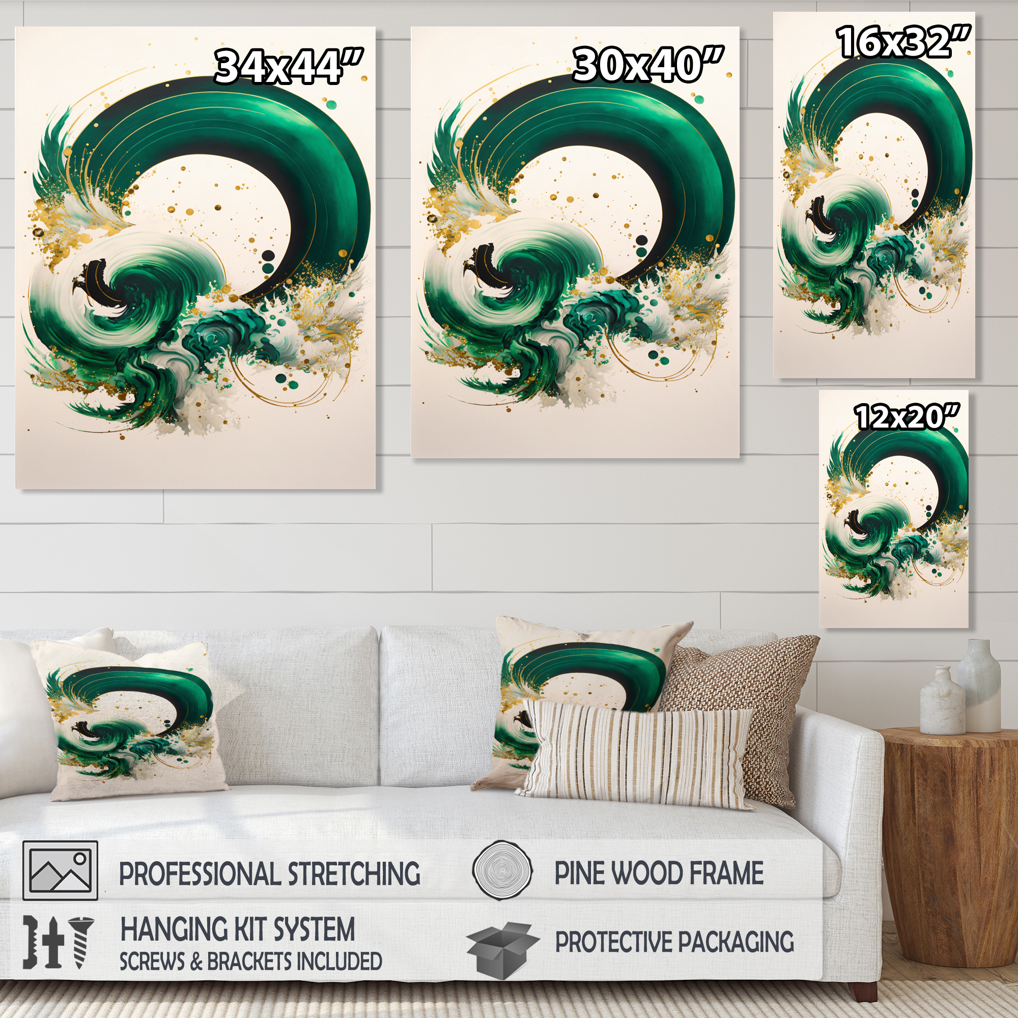 Designart Green Glamour Swirl Canvas Wall Art