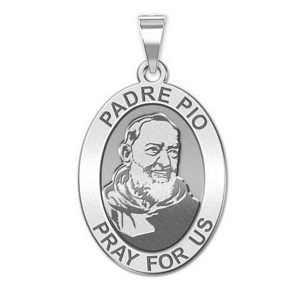 PicturesOnGold.com Padre Pio Female Adult - Oval - 1/2 X 2/3 inch Size of Dime, Sterling Silver