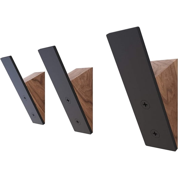 3 Pack Coat Hooks for Wall Coat Rack Wall Mounted Black Walnut Wood Metal Decor