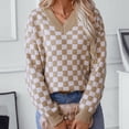 thumbnail image 6 of Heisall Womens Sweaters Fall Winter Loose Checkered Knit Long Sleeve V Neck Fashion Casual, 6 of 9