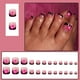 thumbnail image 1 of Uñas postizas cortas y brillantes de verano, estilo francés con flores negras, para uñas de los pies. Parches de uñas elegantes y fáciles de usar (24 unidades)., 1 of 7