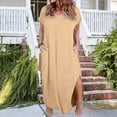 thumbnail image 2 of Asxite Plus Size Summer Dresses for Women Casual Solid Loose Round Neck Short Sleeve Midi Sundress, 2 of 5