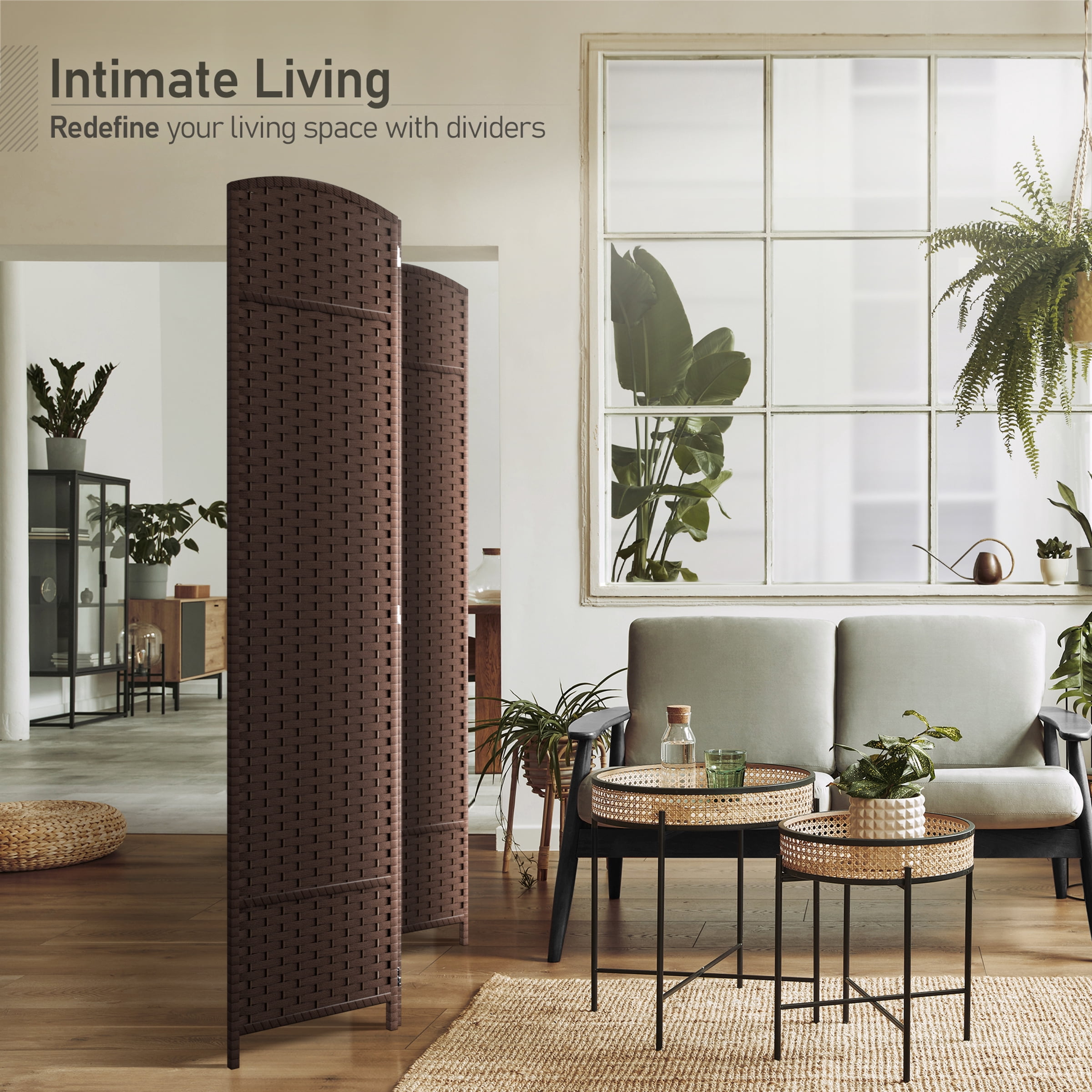 Sorbus 3-Panel Wide Folding Room Divider Privacy Screen, Hand-Woven Chocolate Mesh