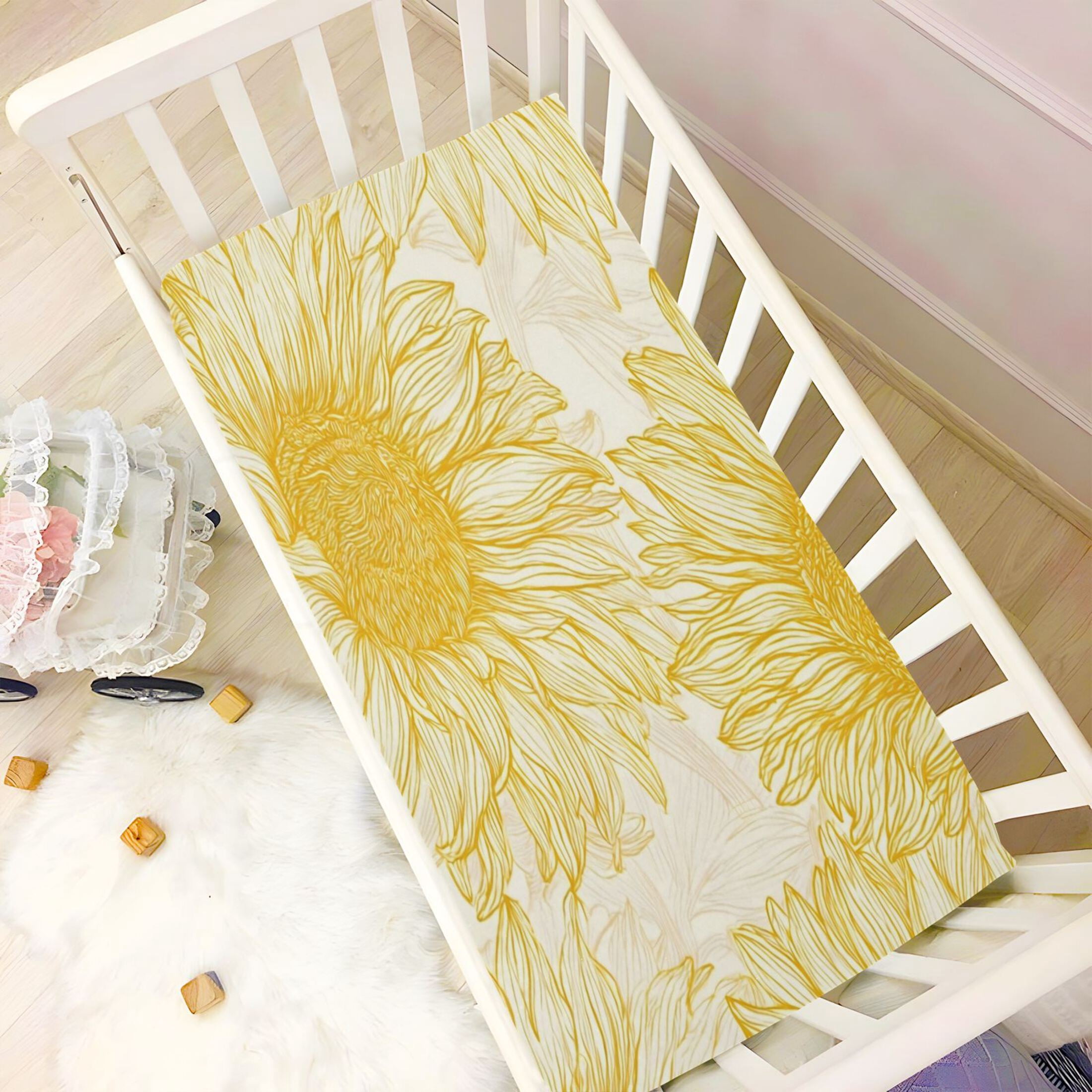Baby Essentials 52”x 28”- Standard Cotton-like Modal Elastic- Light Yellow Line Design Crib Sheets for Newborns and Toddlers
