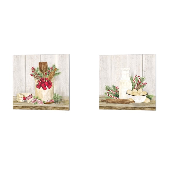 Christmas Kitchen A by Tara Reed Canvas Art Set of 2 14 inch X 14 inch Each