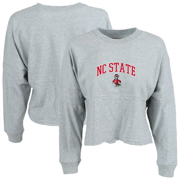 Women's Heather Gray NC State Wolfpack Oversized Cropped Retro Long Sleeve T-Shirt