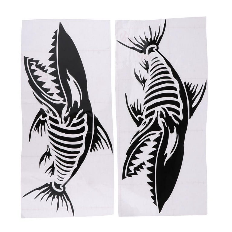 Pack of 2 Fish Skeleton Stickers, Decals, Fishing Boat, Car, Window, Laptop