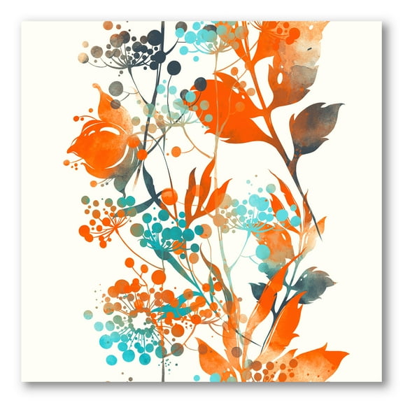 Designart ' Orange and Green Wildflowers III ' Modern Canvas Wall Art Print