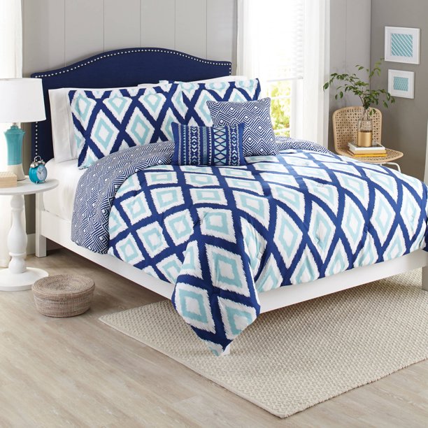 Better Homes Gardens Full Diamond Ikat Comforter Set 5 Piece Walmart Com Walmart Com