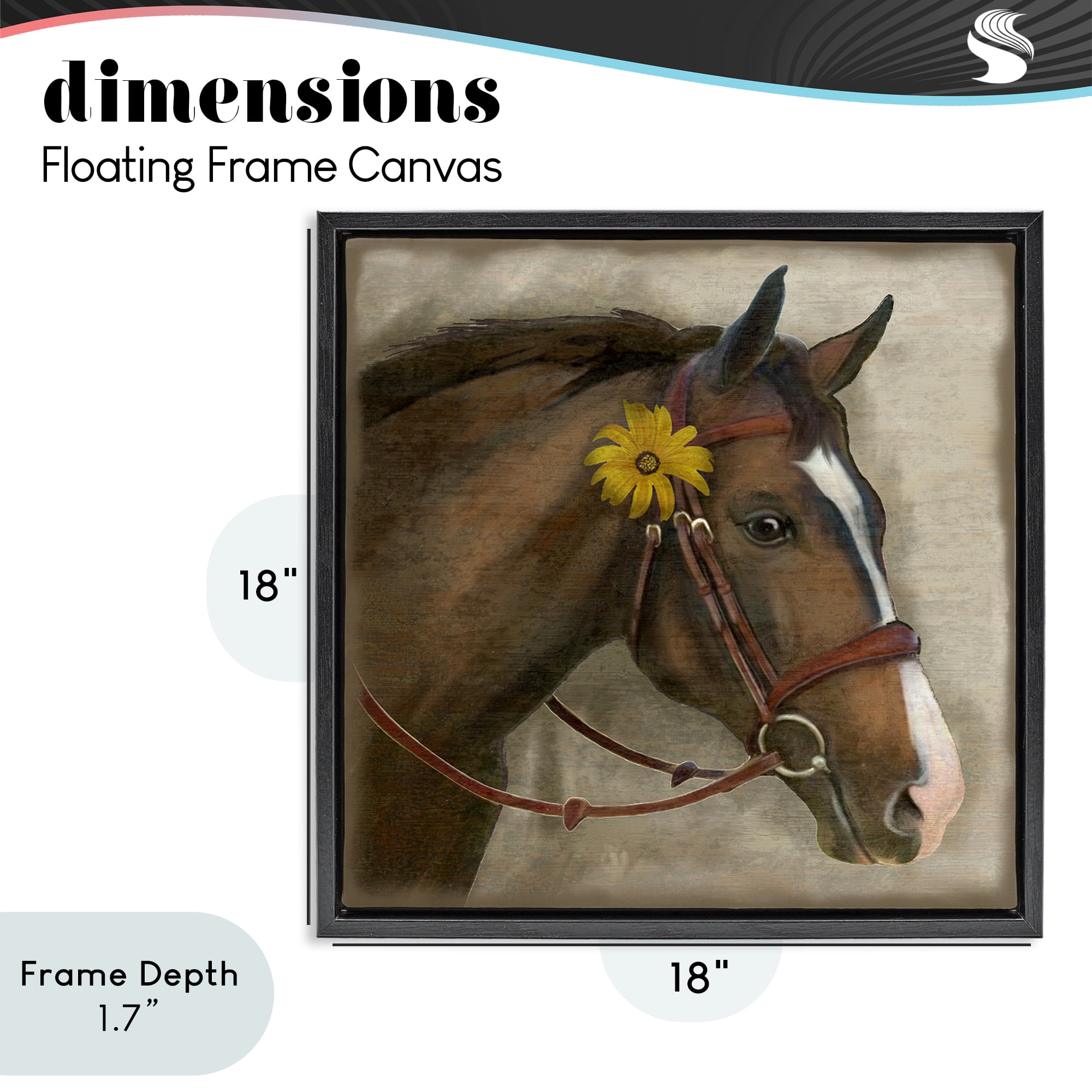 Stupell Industries Barnyard Horse with Daisy Black Framed Floater Canvas Wall Art, design by Suzanne Nicoll