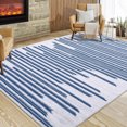 thumbnail image 2 of Hasoo 10' x 13' Modern Rug Geometric Lines Area Rug for Living Room Bedroom Kitchen Dining Room Home Office Floor Rug Beige/Blue, 2 of 6