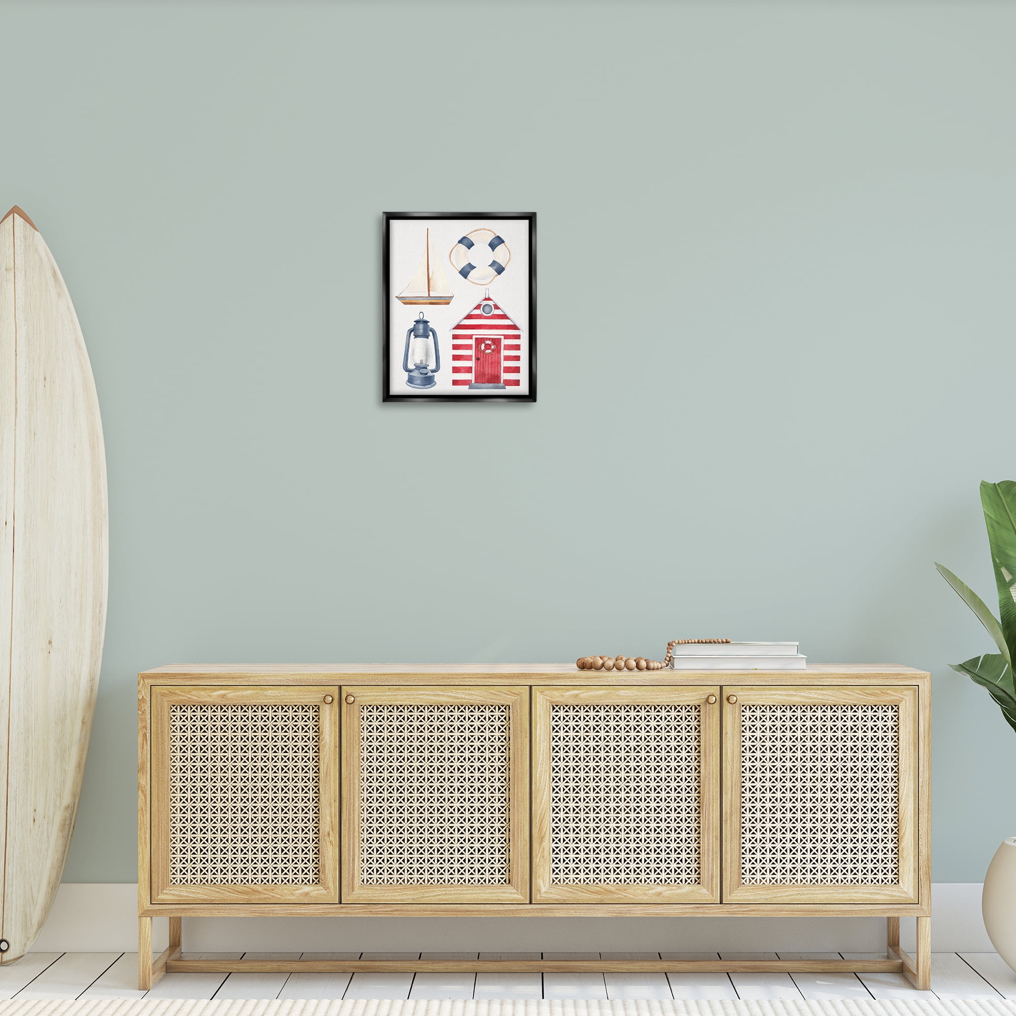 Stupell Industries Maritime Beach Items Nautical & Beach Painting Black Floater Framed Canvas Art Print Wall Art, 17 x 21