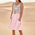 thumbnail image 2 of Summer Women's Boho Floral Sleeveless Tank Dress Lightweight Rayon Blend Sundress with Cross Back Detail and Side Slits for Vacations,Pink 2XL, 2 of 5