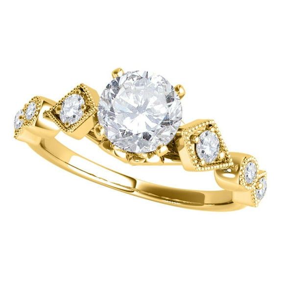 Mauli Jewels Engagement Rings for Women 1/2 Carat Antique Design Diamond Engagement Ring prong 14k Yellow Gold