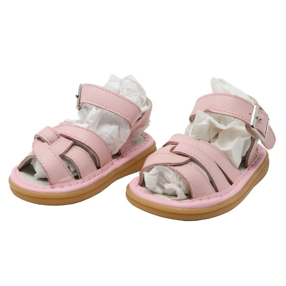 Wee Squeak Emma Pink Sandal Size 3 - Leather and Faux Buckles Hook and Loop Closure