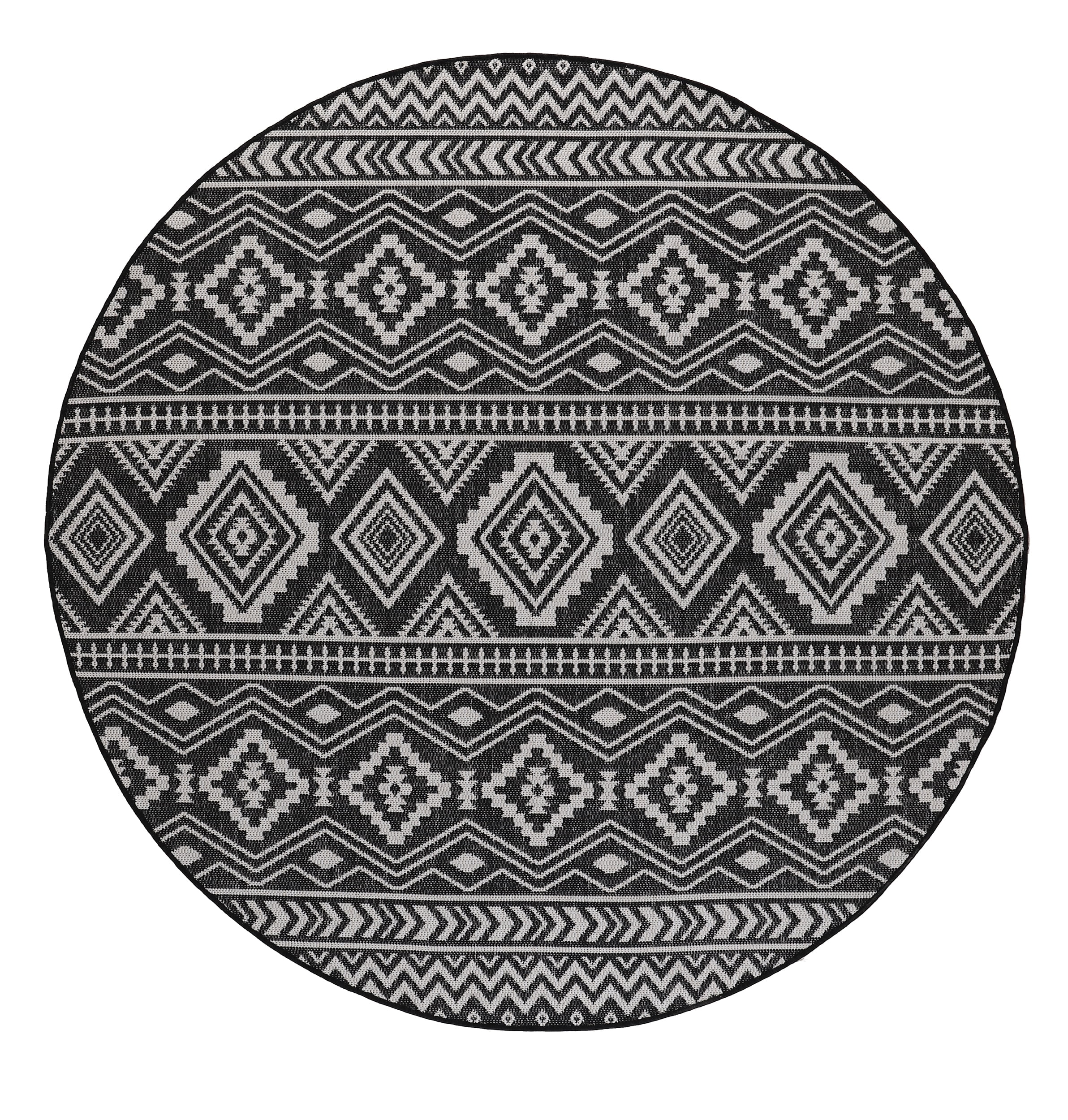 Beverly Rug Round 6' 7" Outdoor Boho Rug Area for Indoor Black and