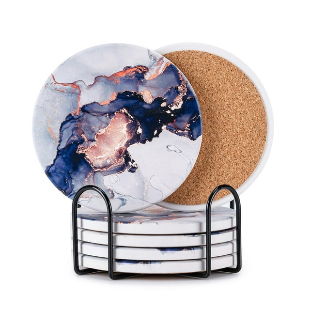 Posavasos Hoewina, absorbente de cerámica de mármol, 4 pulgadas, 6 unidades