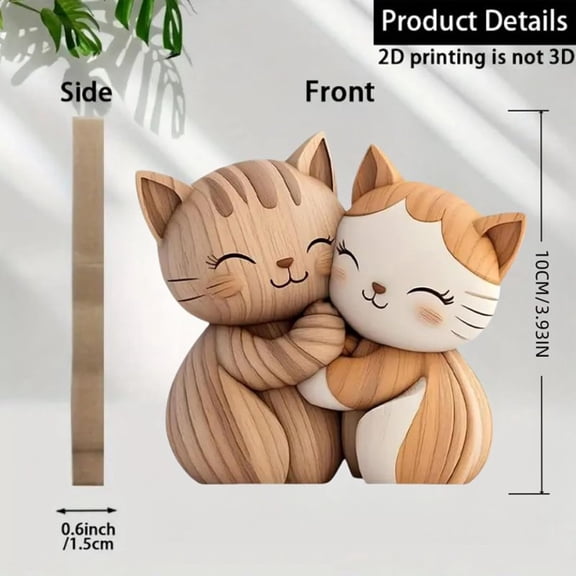 Luoshdecor Wooden Cat Couple Sculpture,Lovely Small Carved Cat Statue for Home Office Tabletop Decorations