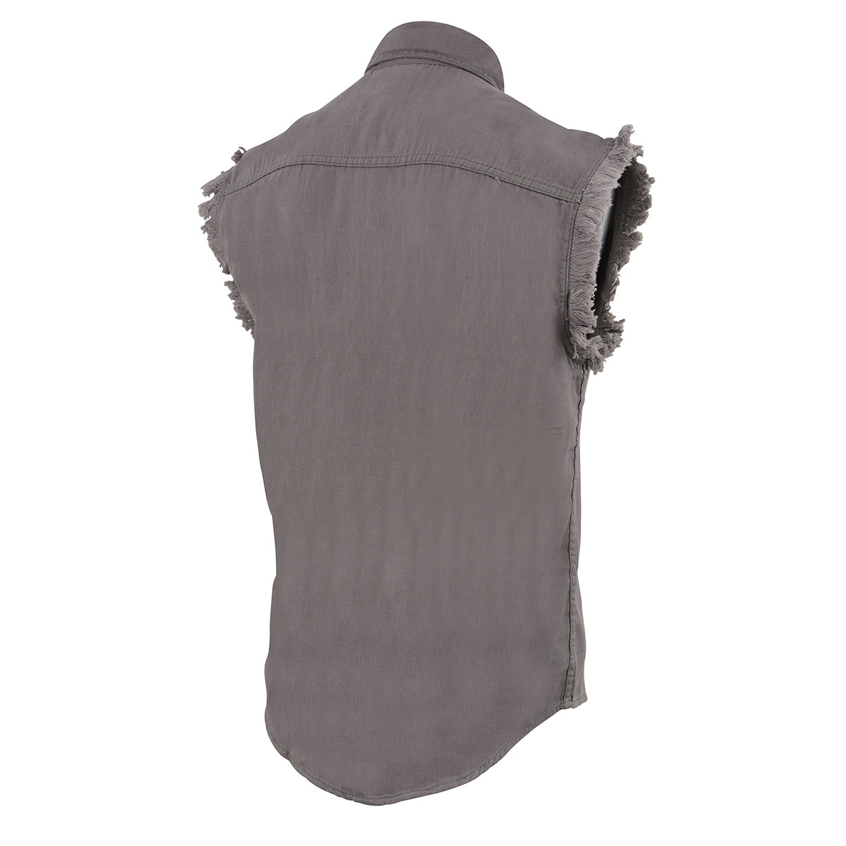Milwaukee Leather DM4004 Men's Grey Lightweight Denim Shirt with with Frayed Cut Off Sleeveless Look 4X-Large - image 3 of 5