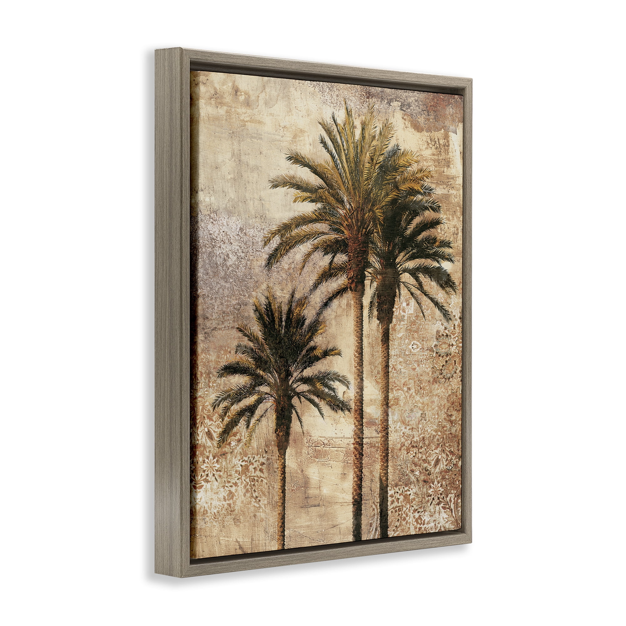 Stupell Industries Rustic Vintage Palms Plants & Flowers Painting Brown Floater Framed Canvas Art Print Wall Art, 25 x 31