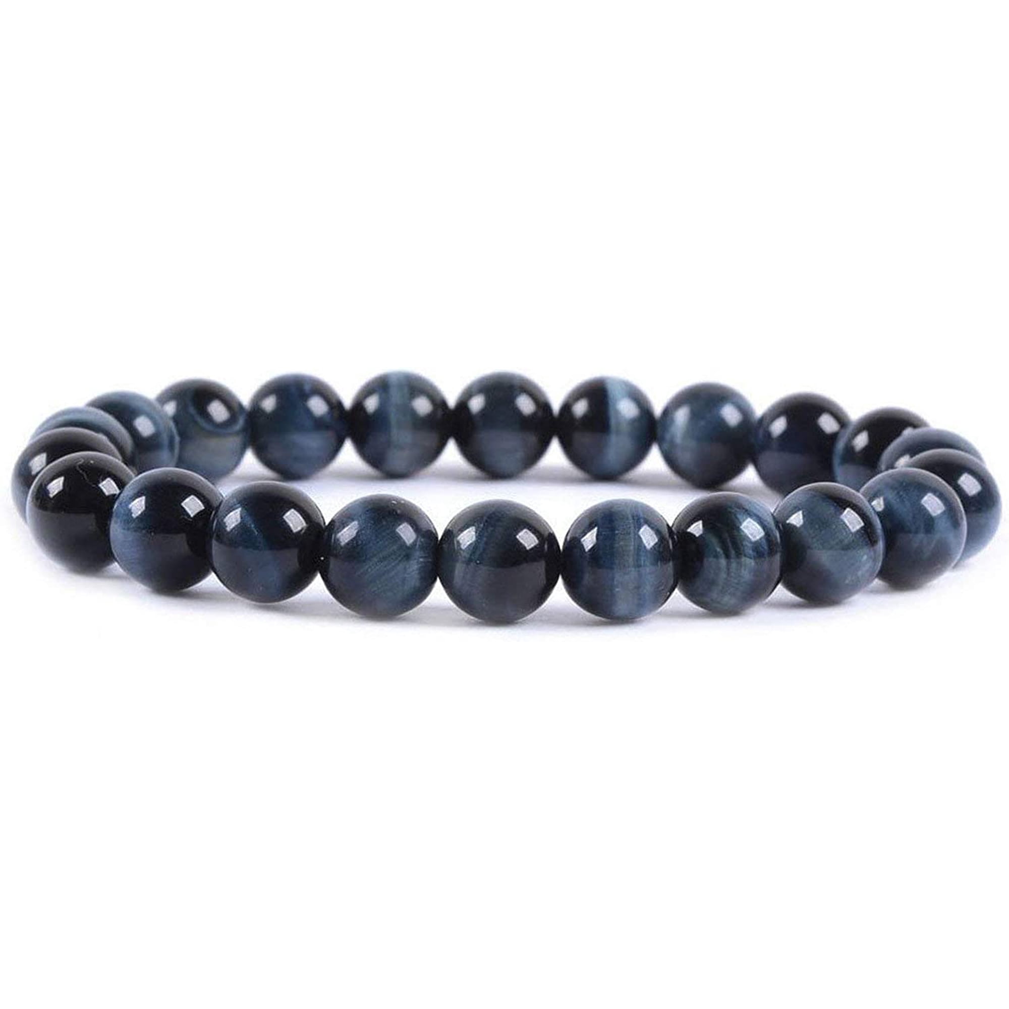Natural A Grade Blue Tiger Eye Gemstone 8mm Round Beads Stretch Bracelet 7" Unisex