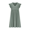 thumbnail image 4 of WMTBSRSW Offres Prime Day Grande Taille Robe d'Été pour Femmes 2025 Robe à Manches Courtes à Volants Couleur Unie Texture Croisée Col en V, 4 of 8
