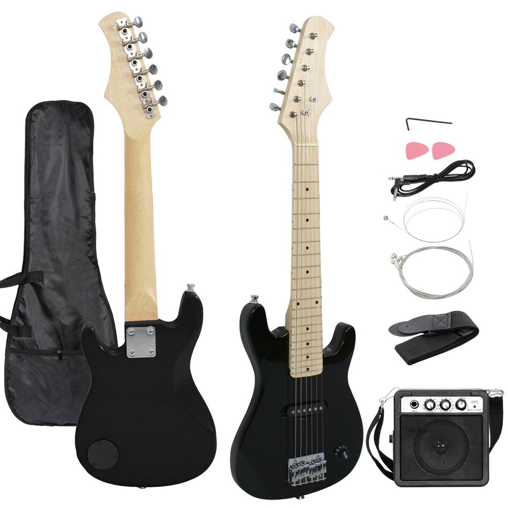 SONGMY Black 30" Kids Electric Guitar with 5w Amp, Complete Guitar Starter Kit with Gig Bag Strap Cable, Strings Picks
